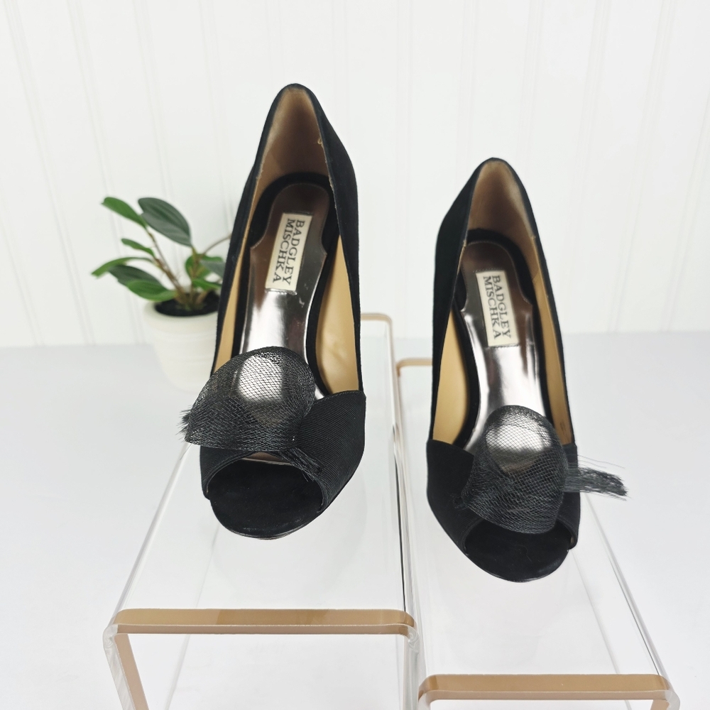 Badgley Mischka Open Toe Pump Black 4.5'' Heel Size 6 - Picture 4 of 10